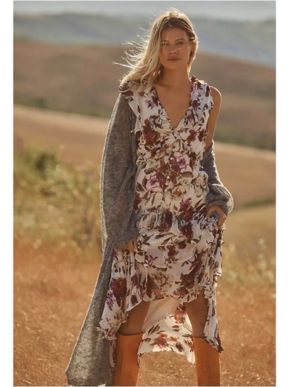 NWT Anthropologie V-Neck Floral Tiered Ruffle Prairie Dress 
(Sz 16 Plus) - Picture 4 of 15